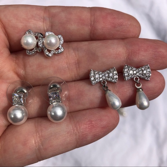 9 pair lot // PEARL & RHINESTONE fashion earring set - Picture 2 of 7